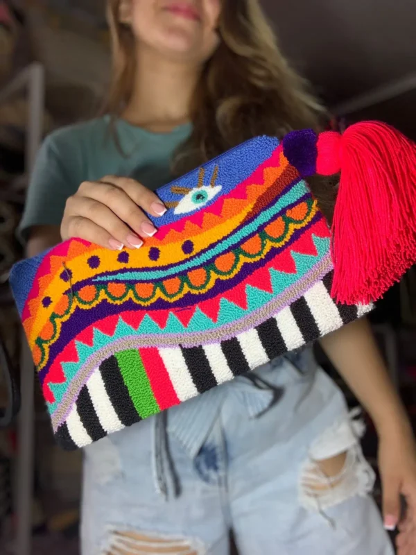 Lady wearing a colorful purse