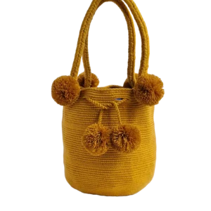 Ochre-Yellow-Pom-Pom-Wayuu-Crafted-Handbag